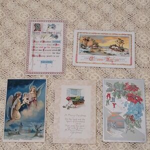 Vintage Christmas Post Cards from 1900s‎ Junk Journal Scrapbook Holiday Lot of 5